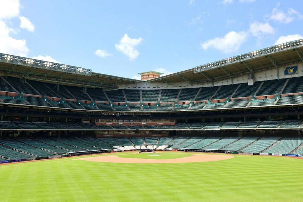 Empty baseball stadium on a sunny day.